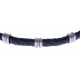 Bracelet acier - cuir tressé  italien bleu  - 21,5cm - réglable