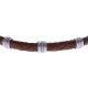 Bracelet acier - cuir tressé  italien marron  - 21,5cm - réglable