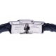 Bracelet acier - cuir tressé  italien bleu  - 21,5cm - réglable