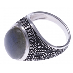 Bague en argent rhodié 8,4g - 2 tons - labradorite - T56 à 70