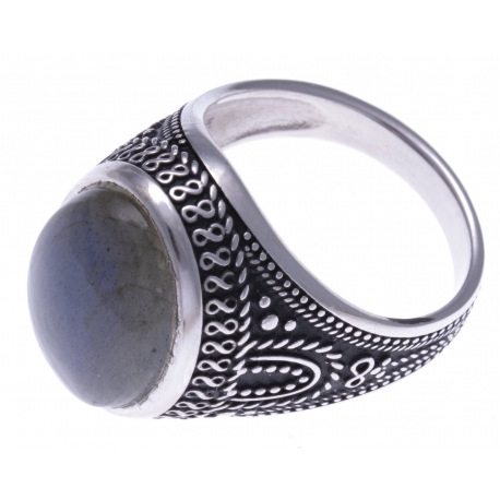 Bague en argent rhodié 8,4g - 2 tons - labradorite - T56 à 70