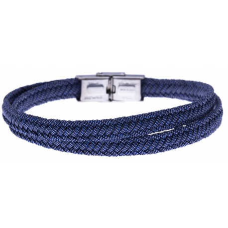 Bracelet acier - jeans tressé véritable - 21,5cm - réglable