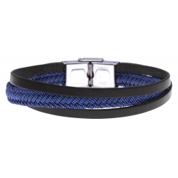 Bracelet acier - 3 cables acier - corde nautique bleu - 19,5+1,5cm -  réglable