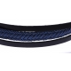 Bracelet acier - cuir italien noir - jeans tressé véritable - 21,5cm - réglable