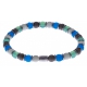 Bracelet acier - verre de murano - tons bleu clair, bert, gris, blanc - élastique - 20cm
