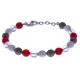Bracelet acier - verre de murano - tons rouges,blancs et gris - 19+4cm
