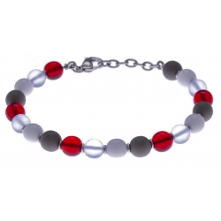 Bracelet acier - verre de murano - tons rouges,blancs et gris - 19+4cm