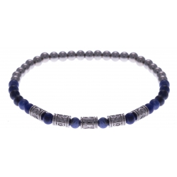 Bracelet acier pour homme - élastique - sodalite - composants acier - 21cm