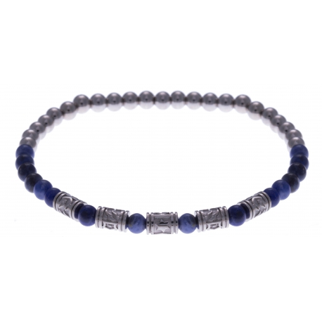 Bracelet acier pour homme - élastique - sodalite - composants acier - 21cm