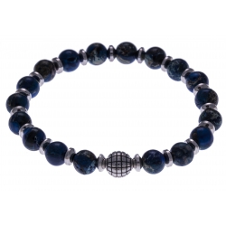 Bracelet acier pour homme - élastique - jaspe impériale teintée bleue - composants acier - 21cm