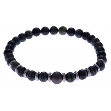 Bracelet acier pour homme - élastique - jaspe kambaba - composants acier - 21cm