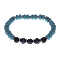 Bracelet acier pour homme - élastique - howlite teintée imitation turquoise - chrysocolle - composants en acier - 21cm