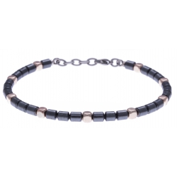 Bracelet acier - hématite noir et rose enrobée - 19+4cm