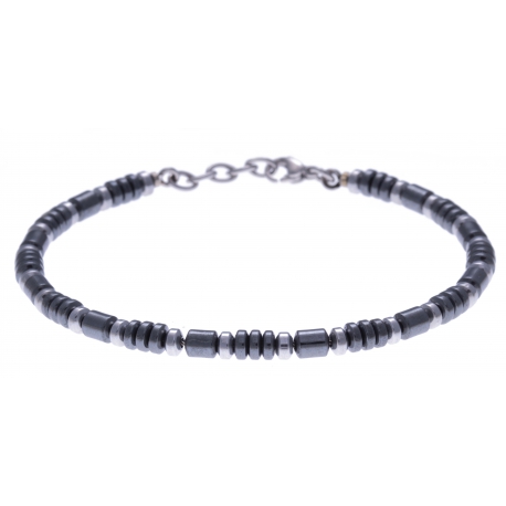 Bracelet acier - hématite noir enrobée et acier - 19+4cm