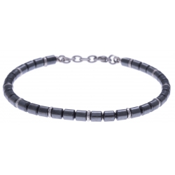 Bracelet acier - hématite noir enrobée et acier - 19+4cm