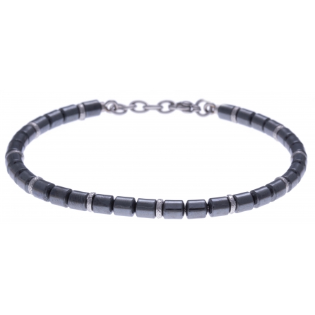 Bracelet acier - hématite noir enrobée et acier - 19+4cm