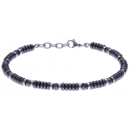 Bracelet acier - hématite noir enrobée et acier - 19+4cm