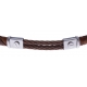 Bracelet acier - cuir marron tressé italien - 2 câbles marron  - 21,5cm - réglable