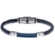 Bracelet acier - cuir bleu tressé italien - 2 câbles bleu  - 21,5cm - réglable