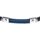 Bracelet acier - cuir bleu tressé italien - 2 câbles bleu  - 21,5cm - réglable