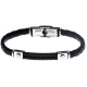 Bracelet acier - cuir noir tressé italien - 2 câbles noir - 21,5cm - réglable