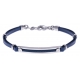 Bracelet acier - cuir bleu italien - câble bleu - 19+4cm