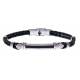 Bracelet acier - cuir noir tressé italien - câble noir - or jaune 18KT 0,04gr - 21,5cm - réglable