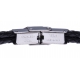 Bracelet acier - cuir noir tressé italien - câble noir - or jaune 18KT 0,04gr - 21,5cm - réglable