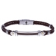 Bracelet acier - cuir marron tressé italien - câble marron - or jaune 18KT  0,04gr  - 21,5cm - réglable