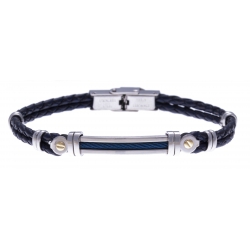 Bracelet cuir torsadé et fil acier pour homme Bleu