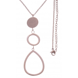 Collier en acier rosé - 2 ronds + goutte - hauteur pendentif 7cm - longueur chaîne 45+7cm