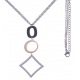 Collier en acier 3 tons - acier, rosé et noir - 2 ronds + goutte - hauteur pendentif 6cm - longueur double chaîne 45+7cm