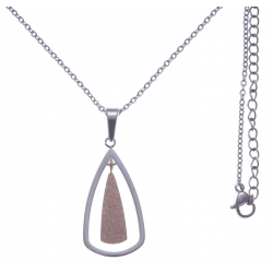 Collier en acier 2 tons - rosé et couleur acier - hauteur pendentif 3cm - longueur chaîne 45+7cm