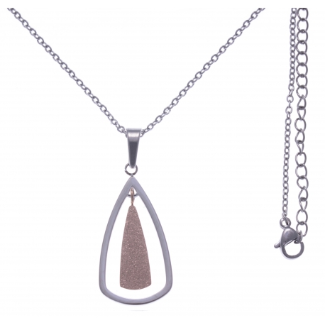 Collier en acier 2 tons - rosé et couleur acier - hauteur pendentif 3cm - longueur chaîne 45+7cm