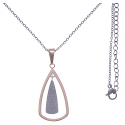 Collier en acier 2 tons - rosé et couleur acier - hauteur pendentif 3cm - longueur chaîne 45+7cm