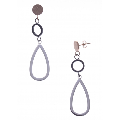 Boucles d'oreille en acier 3 tons - acier, rosé et noir - hauteur 6cm