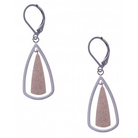 Boucles d'oreille en acier 2 tons - rosé et couleur acier - hauteur 2,5cm