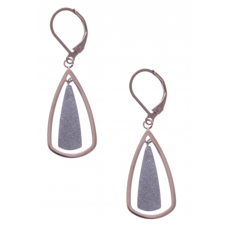 Boucles d'oreille en acier 2 tons - rosé et couleur acier - hauteur 2,5cm