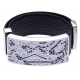 Bracelet acier - maison noir&blanc - émail - nacre - cuir noir - largeur 2cm - longueur 23,5cm