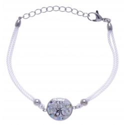 Bracelet acier - arbre de vie - nacre - émail - coton blanc - 16+4cm