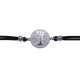Bracelet acier - arbre de vie - nacre - émail - coton noir - 16+4cm