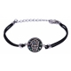 Bracelet acier - tête de mort - nacre - émail - coton noir - 16+4cm