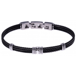 Bracelet acier - 3 câbles acier vieilli - vis et composants acier - 19,5 + 1,5cm
