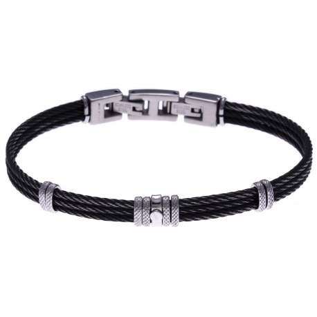 Bracelet acier - 3 câbles acier vieilli - vis et composants acier - 19,5 + 1,5cm