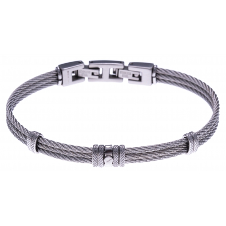 Bracelet acier - 3 câbles acier - vis et composants acier - 19,5 + 1,5cm