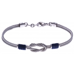 Bracelet acier - 2 câbles acier - nœud marin - cordon nautique bleu - 19,5 + 2,5cm