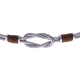 Bracelet acier - 2 câbles acier - nœud marin - cordon nautique marron - 19,5 + 2,5cm