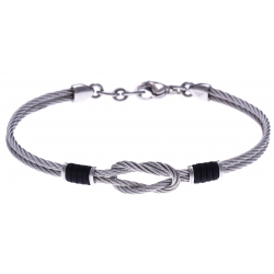 Bracelet acier - 2 câbles acier - nœud marin - cordon nautique noir - 19,5 + 2,5cm