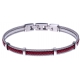 Bracelet acier - 2 cable acier - cuir tressé rouge italien - 19,5+1,5cm