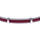 Bracelet acier - 2 cable acier - cuir tressé rouge italien - 19,5+1,5cm